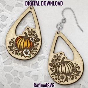 Boucles d&#39;oreilles citrouilles SVG, fichier de boucle d&#39;oreille laser citrouille mignonne, Halloween boucle d&#39;oreille bois SVG, fichiers coupés Halloween boucle d&#39;oreille, usage Commercial