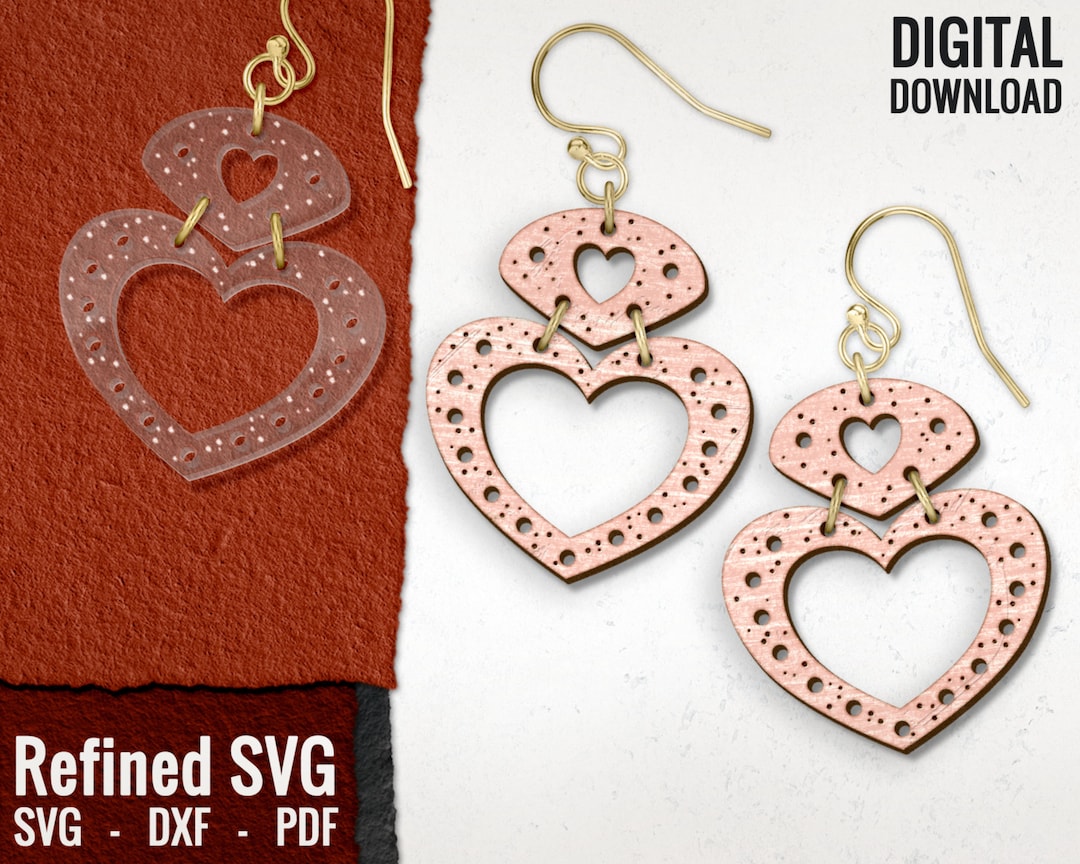 Valentine's Day Earring SVG, Hearts Earring Files, Hearts Laser