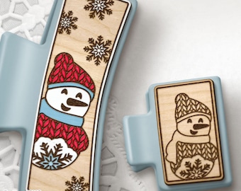 Snowman Hair Clip SVG Laser Cut File, Christmas Claw Clip Vector Design