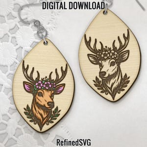 Deer Earring SVG, Reindeer Wood Earring SVG, Deer Earring Cut Files, Christmas Acrylic Earring SVG, X-Mas File, Winter Earring File
