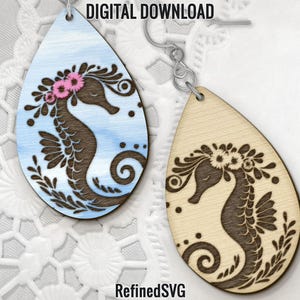 Seepferdchen Ohrring SVG, Sealife Laser Cut Designdatei, Seepferdchen Laser Cut Datei, Strand Ohrring SVG, Sommer Acryl Ohrring SVG, Glowforge,