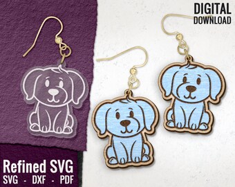 Cute Dog Earring SVG, Dog Animal Laser Cut File, Dog Laser Earring File, Puppy Wood Earring SVG, Puppy Acrylic Earring SVG, Commercial Use