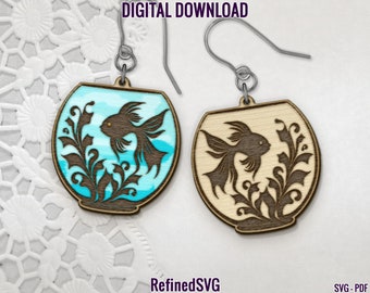 Fish Bowl Earring SVG: Sea Life Laser Cut File (Digital Download)