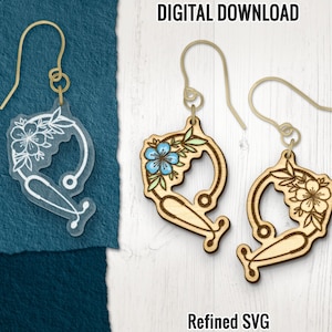 Floral Stethoscope Nurse Earring SVG Laser Cut File (Digital Download)
