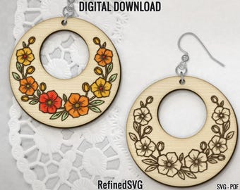 Floral Earring SVG: Flower Laser Cut File, (Digital Download)