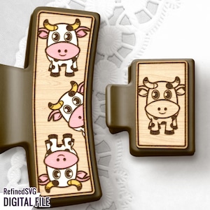 Cute Cow Hair Clip SVG Laser Cut File – Adorable Cartoon Cow Vector Design for Laser Engraving on Hair & Claw Clips, Digital Download