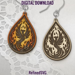 Boucle d'oreille Phoenix SVG, fichiers boucles d'oreilles Phoenix, Phoenix Glowforge SVG, boucle d'oreille Phoenix SVG, fichiers boucle d'oreille en bois Phoenix, usage commercial