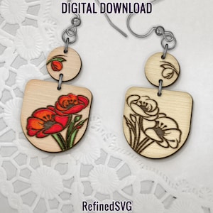 Poppies 2 Part Earring SVG, Flower Earring File, Acrylic Earring SVG, Floral Wood Earring SVG, Floral Laser Cut Earring File, Commercial Use