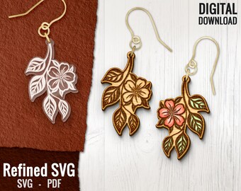 Flower Earring SVG, Flower Laser Engraved Earring File, Flower Acrylic Earring SVG, Flower Floral Wood Earring SVG, Glowforge,Commercial Use