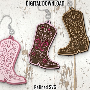 Floral Cowboy Boot Earrings SVG: Western Laser Cut File (Digital Download)