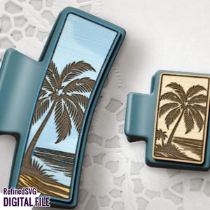 Palm Hair Clip SVG Laser Cut File – Beach Vector Design for Laser Engraving on Hair & Summer Claw Clips, Laser Cutting Projects