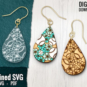 Baseball Teardrop Earring SVG, Baseball Engraved Earrings Files, Glowforge SVG, Sports Earring SVG, Baseball Wood Earring Files, Glowforge