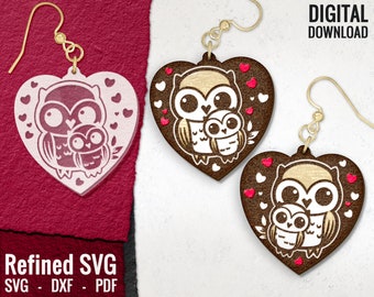Owl Mom Laser Cut Earring SVG, Animal Laser Cut File, Laser Earring File, Wood Earring SVG, Earring Cut Files,Owl Earring SVG,Commercial Use