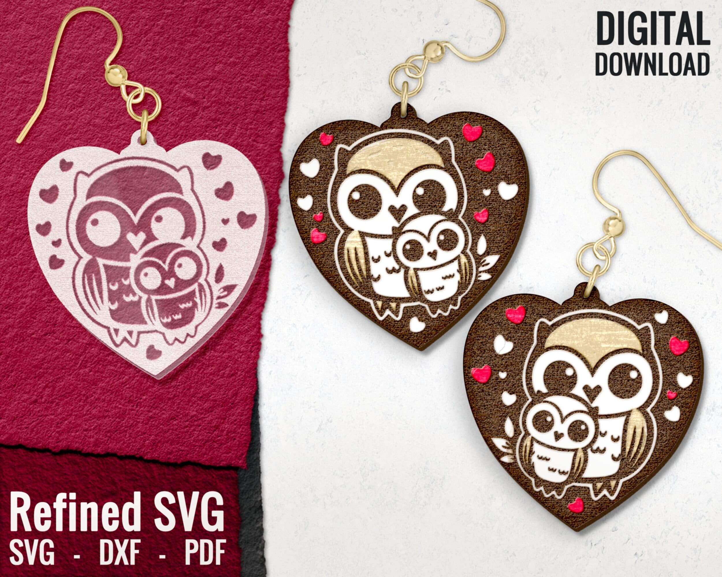 Owl Mom Laser Cut Earring SVG, Animal Laser Cut File, Laser Earring File, Wood Earring SVG, Earring 