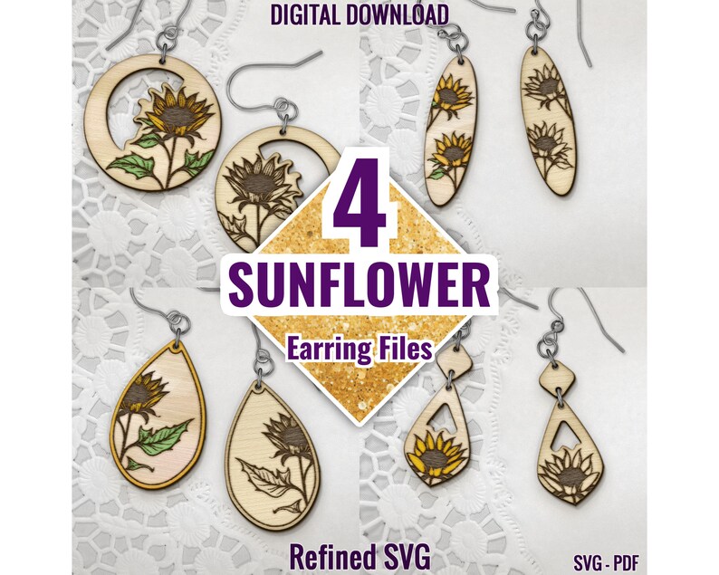 Sunflower Earrings SVG Bundle: Laser Cut Files (digital Download) - Etsy