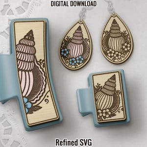Seashell Hair Clip SVG, Ocean Earrings SVG File Set for Laser Machines, Beach Hair Claw Clip SVG, Shell Hairclip File Set, Hair Clip File