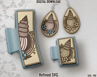 Muschel Haarspange & Ohrringe SVG-Datei Set für Laserschneiden (digitaler Download)