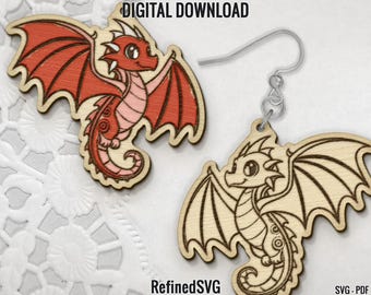 Dragon Earring SVG File: Laser Cut Acrylic, Wood (Digital Download)