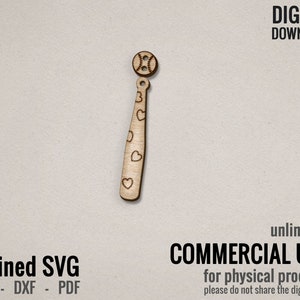 May include: A wooden baseball bat and ball design. The bat has the letters "B", "C", and "D" and heart shapes. The baseball has stitching details. The image includes the text "DIGITAL DOWNLOAD" and "COMMERCIAL USE".