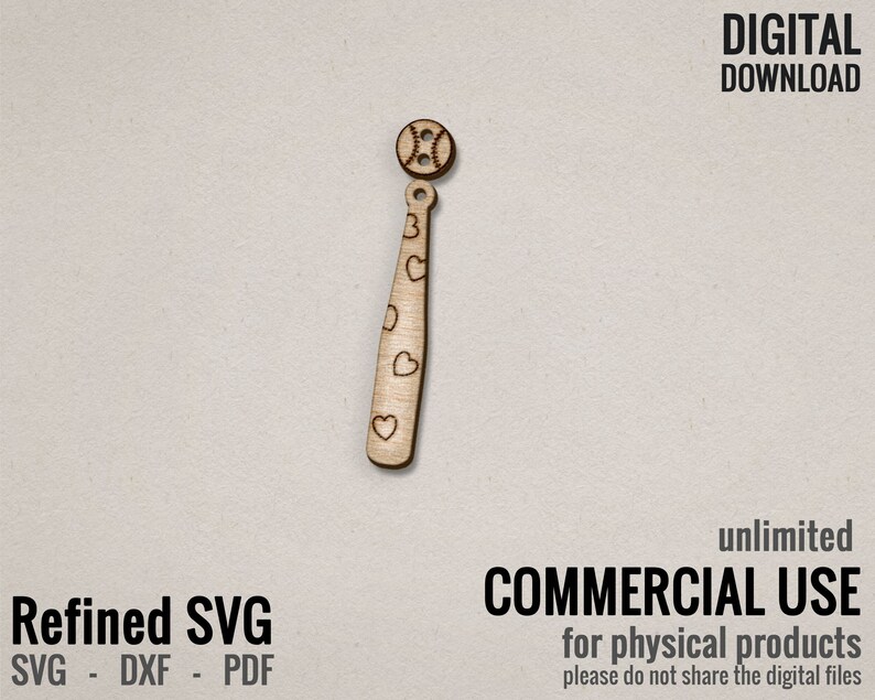 May include: A wooden baseball bat and ball design. The bat has the letters "B", "C", and "D" and heart shapes. The baseball has stitching details. The image includes the text "DIGITAL DOWNLOAD" and "COMMERCIAL USE".