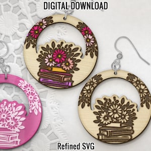 Books and Flowers Earring SVG: School Earrings Files (Digital Download)