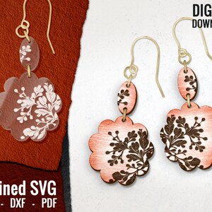 Floral Design Laser Engraved Earrings SVG,  Digital Cut File, Laser Cut File, Glowforge, SVG Cut File, Glowforge, Hand-Drawn, Commercial Use