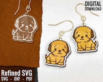 Cute Puppy Earring SVG, Dog Earring Laser Cut File, Animal Laser Engraved Earring SVG File, Dog Wood Earring SVG, Glowforge, Commercial Use