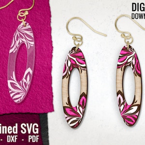 Floral Geometric Earring SVG, Wood Earring SVG, Digital Cut File, Jewelry Earring File, Laser Engraved SVG, Glowforge, Commercial Use