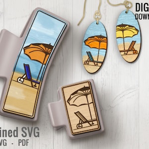 Sun Lounger Hair Clips SVG + Matching Earring File Set, Beach Hair Clip Laser File, Beach Hair Claw Template, Earring SVG, Claw Clip SVG