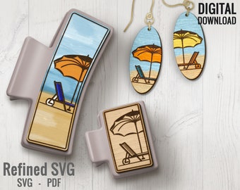 Strand Liege Haarspange & Ohrring SVG Laser Cut File Set (Digitaler Download)