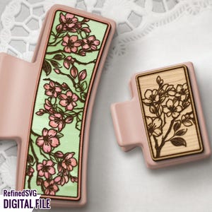 Cherry Blossom Hair Clip SVG Laser Cut File – Flower Vector Design for Laser Engraving on Hair & Claw Clips, Digital Download for Laser Cuts