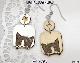 Cute Cat Earring SVG, Cat Laser Earring File, Feline Wood Earring SVG, Cat Earring Cut Files, Animal Acrylic Earring SVG, Commercial Use