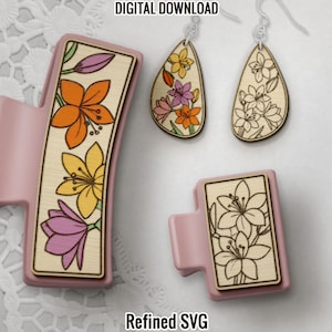 Floral Hair Clip & Earring SVG Laser Cut File Set (Digital Download)