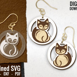 Cute Cat Earring SVG, Kitten Laser Engraved Earring File, Animal Wooden Earring, Cat Laser Cut File, Laser Earring,Glowforge, Commercial Use