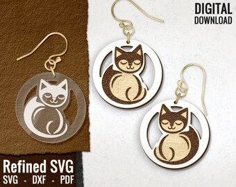 Cute Cat Earring SVG, Kitten Laser Engraved Earring File, Animal Wooden Earring, Cat Laser Cut File, Laser Earring,Glowforge, Commercial Use