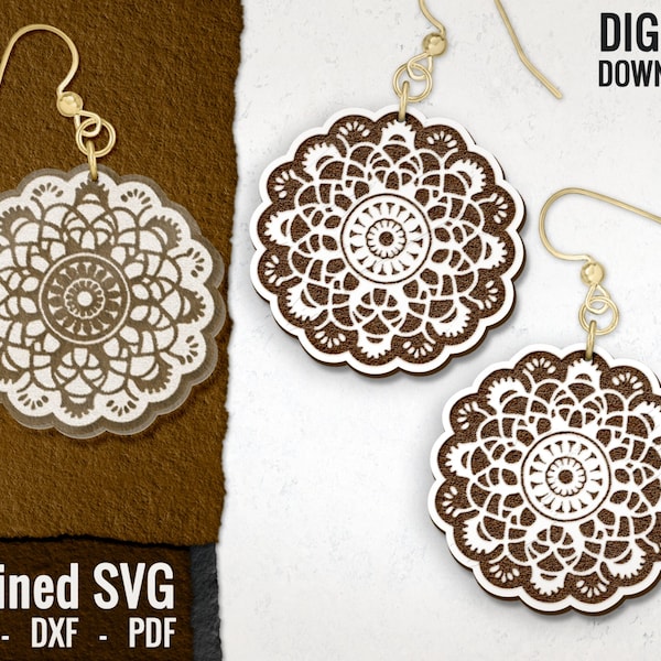 Crochet Doily Earring SVG, Crochet Laser Earring File, Needlework Wood Earring SVG, Mandala Cut Files, Acrylic Earring SVG, Commercial Use