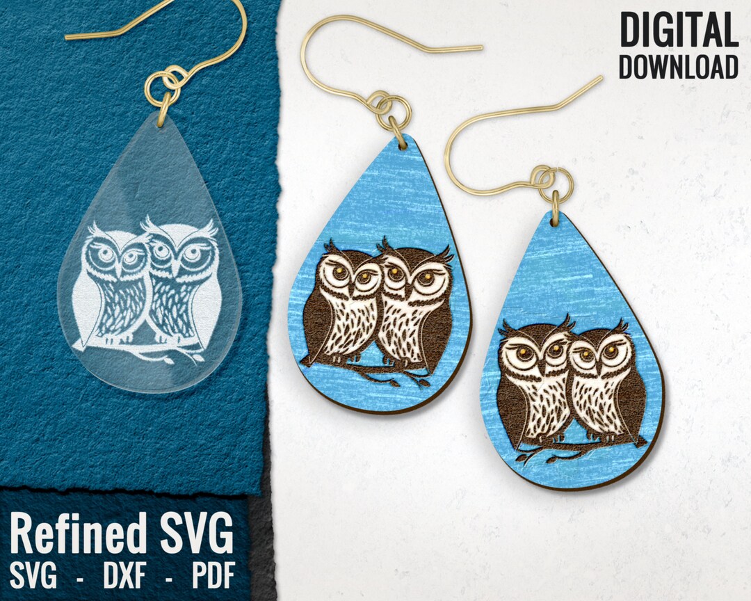 Loving Owls Earring SVG Animal Laser Earring File Owl Wood - Etsy