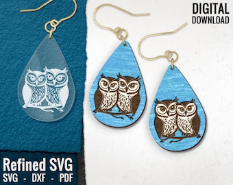 Loving Owls Earring SVG: Laser Cut File (Digital Download)