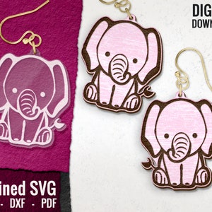 Niedlicher Elefant Ohrring SVG, Tier Laser gravierte Ohrring Datei digitaler Download, Holz Ohrring SVG, Acryl Ohrring Datei, kommerzielle Nutzung