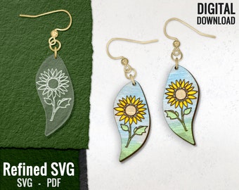 Sonnenblume Laser gravierte Ohrring SVG, Sonnenblume Laser gravierte Ohrring-Datei, Acryl Ohrring SVG, Sonnenblume Holz Ohrring SVG, kommerzielle Nutzung