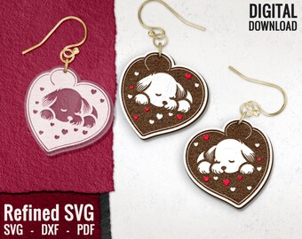 Sleeping Dog Earring SVG, Animal Laser Cut File, Laser Earring File, Wood Earring SVG, Earring Cut Files, Acrylic Earring SVG,Commercial Use