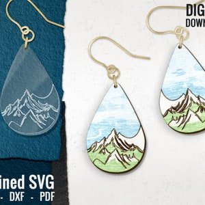 Mountains Earring SVG, Outdoor Laser Engraved Earring Files, Alp Wood Earring SVG, Nature Laser Earring File, Glowforge, Commercial Use