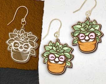 Cute Flowerpot Earring SVG, Flower Earring File, Acrylic Earring SVG, Floral Wood Earring SVG, Floral Laser Cut Earring File,Commercial Use