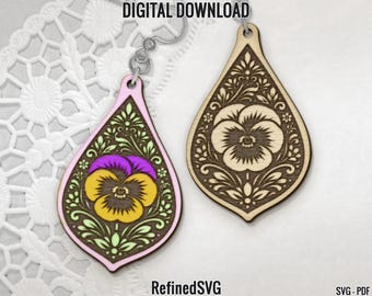 Pansies Earring SVG: Floral Laser Cut File (Digital Download)
