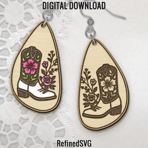 Floral Cowboy Boot Earring SVG: Western Laser Cut File (Digital Download)
