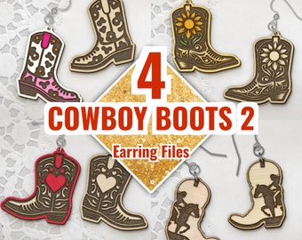 Cowboy Boots Earrings SVG Bundle: Western Laser Cut Files (PDF, SVG)