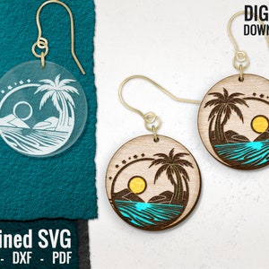 Summer Earring SVG, Palm and Beach Earring Files, Palms and Sea Wood Earring Files, Summer Acrylic Earring SVG, Glowforge, Commercial Use