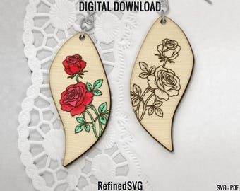 Rose Earring SVG: Engraved Flower Design File (Digital Download)