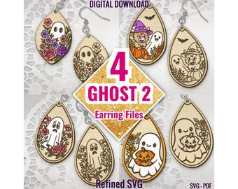 Ghost Earring SVG-bundel, 4 Ghost Earring-bestanden, Halloween Earring SVG-set, Halloween Earring-bestand