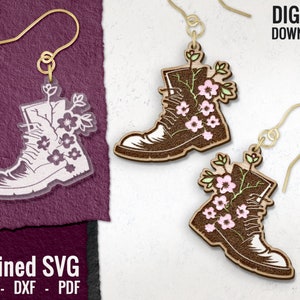 Cowboy Boot with Flowers Earring SVG: Laser Cut File (Digital Download)